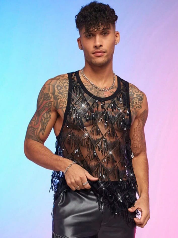 Bonga Boys Men's Sequin & Tassel Tank Top Vests